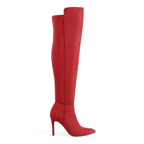 Stretch Pointed Toe Stiletto Over The Knee Boots - RED SUEDE - 2